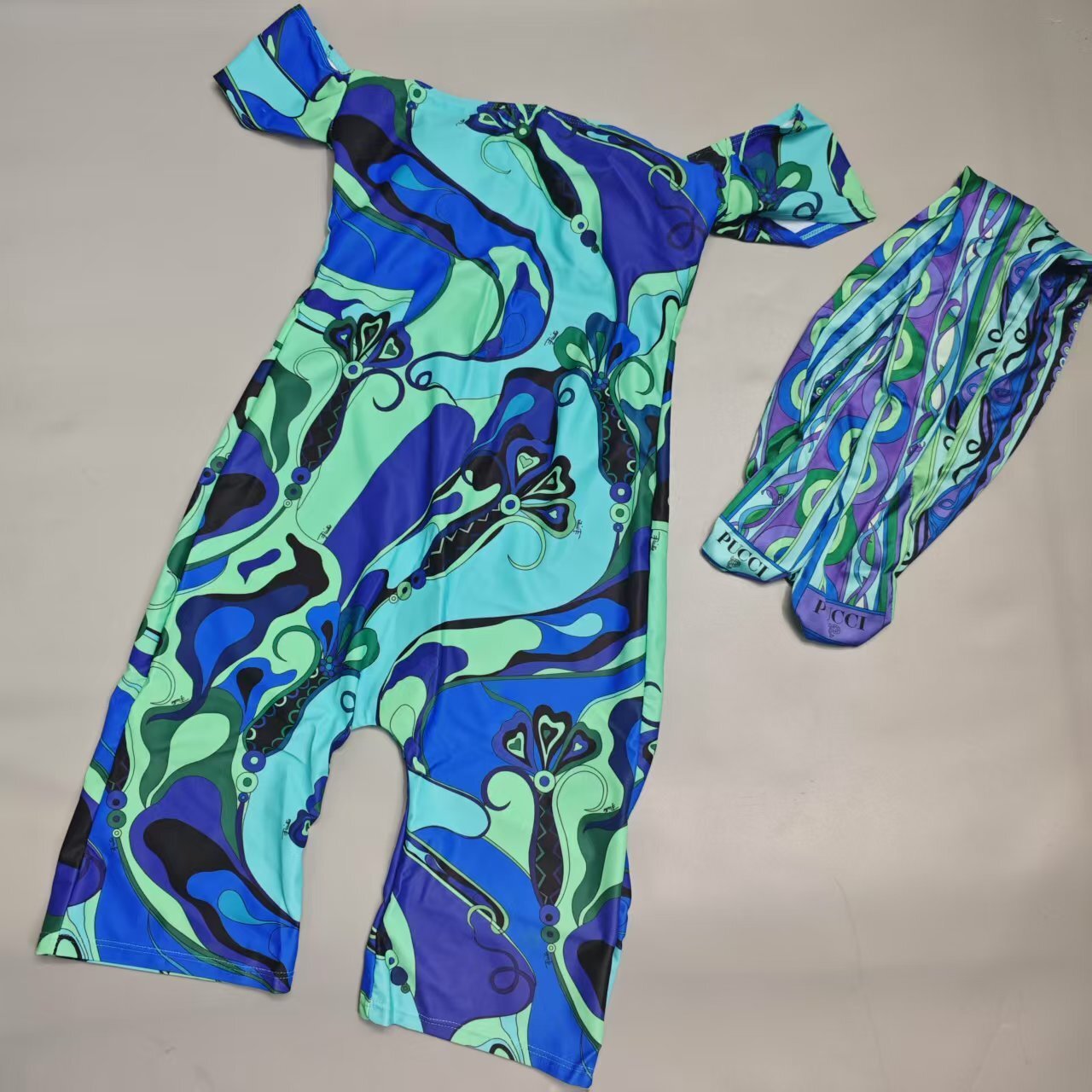 Pucci Jumpsuit W/HeadScarf (Aqua)